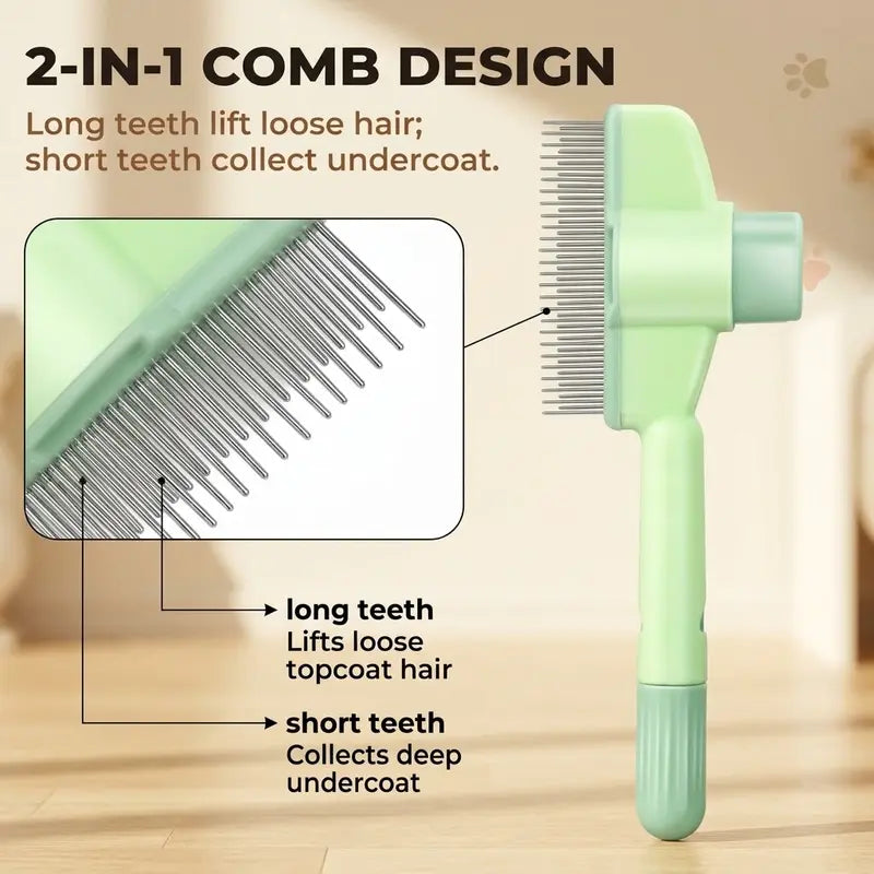 2 PCS Universal Fit Pet Flea Comb - Double-Sided Stainless Steel Teeth (Long & Short) for Cats Dogs, Flea Control, Shedding Hair Removal, Dematting, Self-Clean Grooming Tool