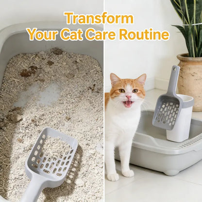 Portable Cat Litter Scoop for Litterbox - Durable PP Material Pet Waste Cleaning Tool with Preloaded Poop Bag Roll, Curved Handle, Porous Surface, Odor-Seal Trash Bag Sohochic