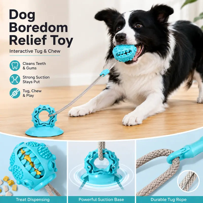 Durable Interactive Dog Chew Toy with Suction Cup, Treat Dispensing Tug and Puzzle Feeder for Puppies and Small to Medium Dogs, Ideal for Indoor Training and Self-Play Enrichment