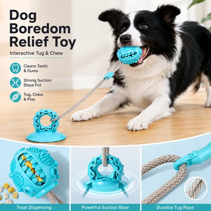 Durable Interactive Dog Chew Toy with Suction Cup, Treat Dispensing Tug and Puzzle Feeder for Puppies and Small to Medium Dogs, Ideal for Indoor Training and Self-Play Enrichment