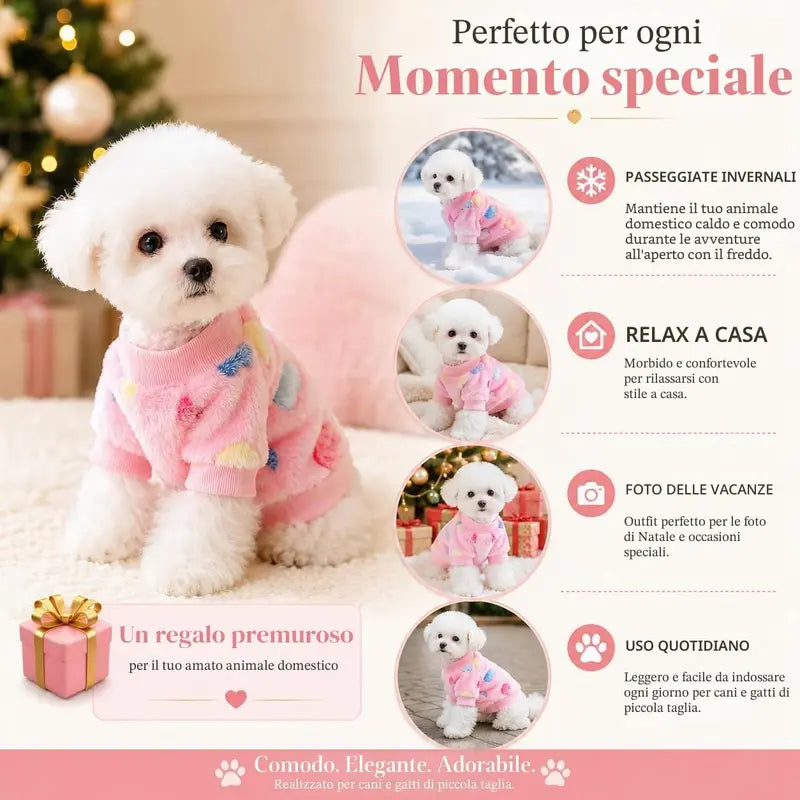 Unisex Festive Soft Flannel Christmas Dog Coat - Snug Fit Winter Jacket for Small Dogs, Cats, Pet Clothing for Teddy, Pomeranian, Bichon, Leisure Holiday Outfit (Multi-Size)