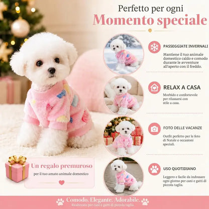 Unisex Festive Soft Flannel Christmas Dog Coat - Snug Fit Winter Jacket for Small Dogs, Cats, Pet Clothing for Teddy, Pomeranian, Bichon, Leisure Holiday Outfit (Multi-Size)