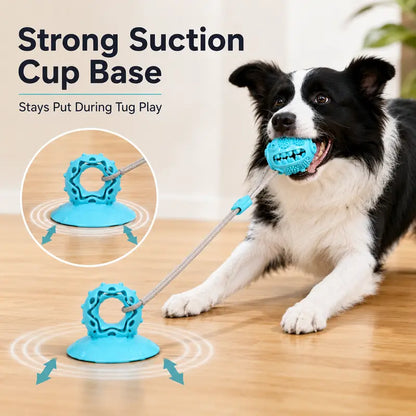 Durable Interactive Dog Chew Toy with Suction Cup, Treat Dispensing Tug and Puzzle Feeder for Puppies and Small to Medium Dogs, Ideal for Indoor Training and Self-Play Enrichment