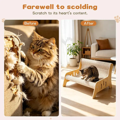 Large Sisal Cat Scratcher Couch Bed for Indoor Cats - No-Shed Mess-Free Multi-Functional Lounge, Easy-Assembly Furniture Protector