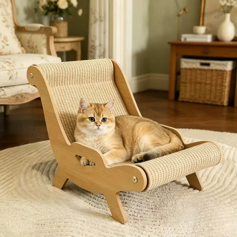 2-in-1 Natural Sisal Fiber Cat Scratcher and Lounge Chair with Hammock, Durable and Breathable All-Season Cat Bed for Claw Maintenance and Relaxation