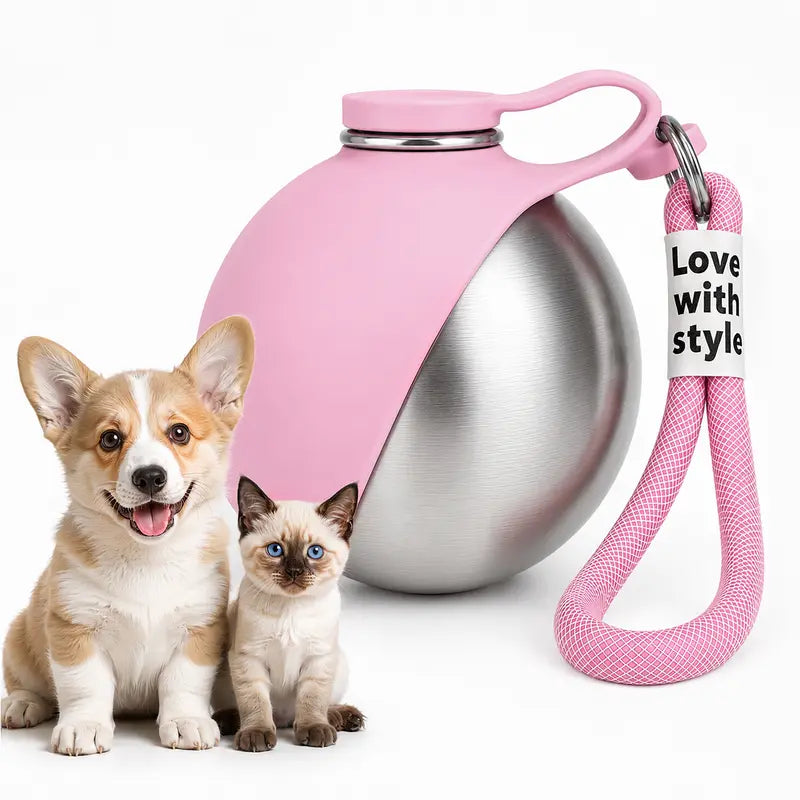 Eorthex Stainless Steel 3-In-1 Portable Pet Water Bottle - 10 Oz Foldable Bowl Mode, Leak-Proof Water Ball for Small Dog Walking, Pet Feeding Supplies