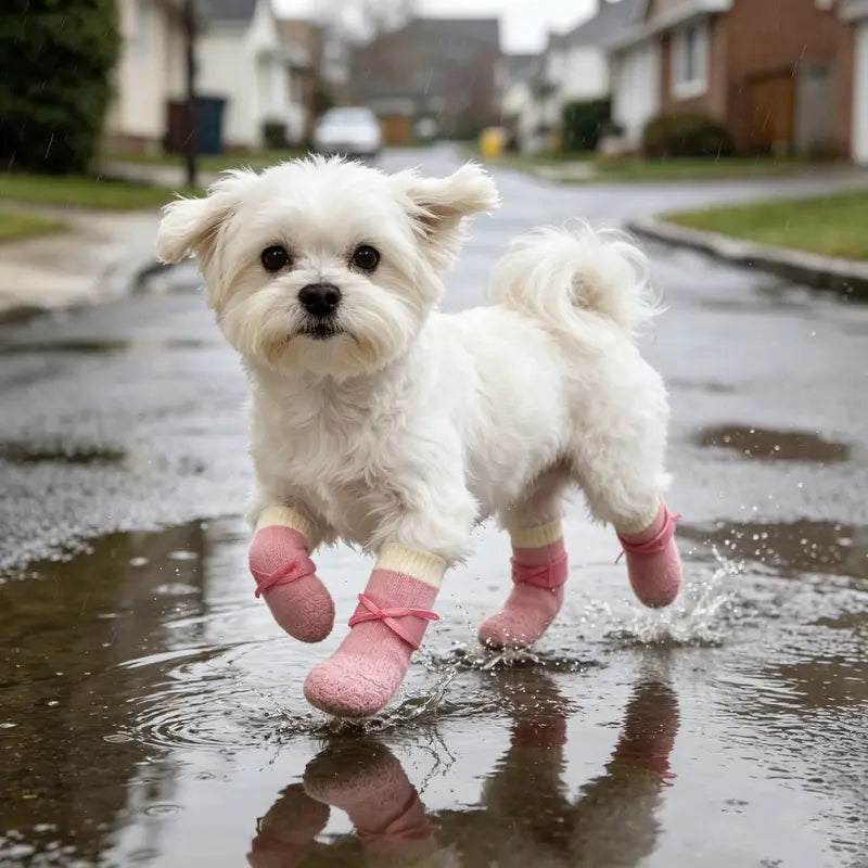 Pet Boots, Waterproof Pet Socks, Paw Protection, Rain Boot for Rainy Day, Wear Resistant Non Slip Dog Paw Covers for Small Medium Dogs, Ideal for Snow Walking & Vet Visits, Fits Teddy, Golden Retriever, Bichon Frise, Easy on Off, Washable Reusable