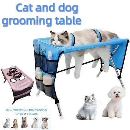 Pet Grooming Hammock with Stainless Steel Stand, Small-Medium Bathing Aid with Towel Strap, Foldable Stable Tool for Grooming Nail Trimming (No Battery, Ideal for Senior Dogs & Cats)