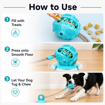 Durable Interactive Dog Chew Toy with Suction Cup, Treat Dispensing Tug and Puzzle Feeder for Puppies and Small to Medium Dogs, Ideal for Indoor Training and Self-Play Enrichment
