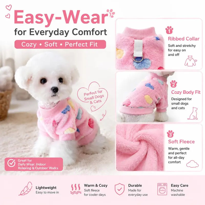 Unisex Festive Soft Flannel Christmas Dog Coat - Snug Fit Winter Jacket for Small Dogs, Cats, Pet Clothing for Teddy, Pomeranian, Bichon, Leisure Holiday Outfit (Multi-Size)