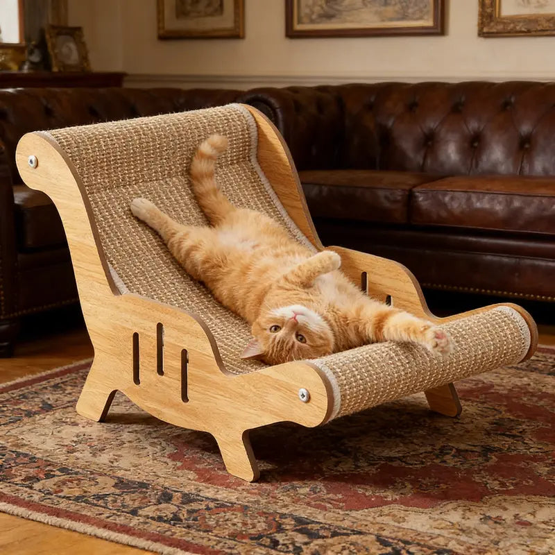 2-in-1 Natural Sisal Fiber Cat Scratcher and Lounge Chair with Hammock, Durable and Breathable All-Season Cat Bed for Claw Maintenance and Relaxation