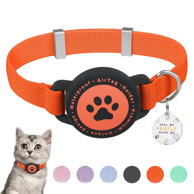 Smart Airtag Pet Collar for Kittens & Small Dogs - Adjustable Collars, 2-In-1 QR ID Tag, Elastic Strap Safety Gear, Reflective, Waterproof, Secure Hold, Customized Quick-Release Buckle, Indoor Use, Holiday Gift