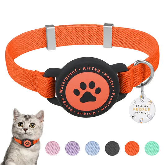 Smart Airtag Pet Collar for Kittens & Small Dogs - Adjustable Collars, 2-In-1 QR ID Tag, Elastic Strap Safety Gear, Reflective, Waterproof, Secure Hold, Customized Quick-Release Buckle, Indoor Use, Holiday Gift