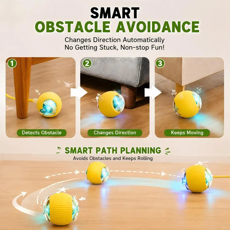Interactive Smart Chew Resistant Dog Obstacle Avoidance Ball Toy - Universal, Automatic Obstacle Avoidance, Durable, All Seasons, for Indoor Exercise & Active Playtime