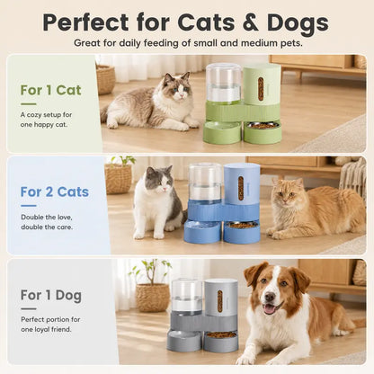Kacoomi 2-Pack Automatic Gravity Feeder & Water Dispenser Set for Cats - 2.4L Auto-Refill Water, 88Oz Mess-Free Food, Large-Capacity Stainless Steel Bowl, Easy-Clean Materials, All Seasons Use