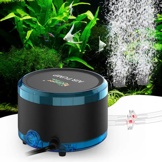Hygger Aquarium Air Pump for Aquarium Fish - Dual Outlet, Quiet Powerful 4W/8W Plastic Body Fish Tank Aerator, Adjustable Oxygen Pump with Air Stone for Large Tanks up to 200 Gal