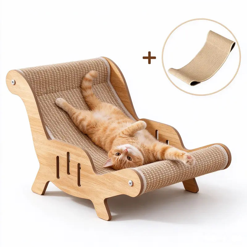 2-in-1 Natural Sisal Fiber Cat Scratcher and Lounge Chair with Hammock, Durable and Breathable All-Season Cat Bed for Claw Maintenance and Relaxation