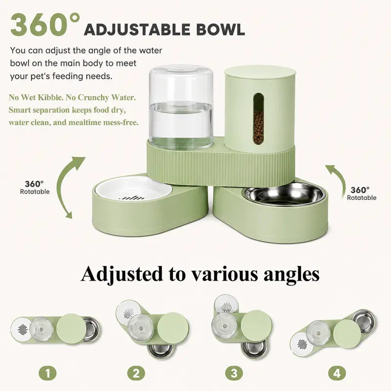 Kacoomi 2-Pack Automatic Gravity Feeder & Water Dispenser Set for Cats - 2.4L Auto-Refill Water, 88Oz Mess-Free Food, Large-Capacity Stainless Steel Bowl, Easy-Clean Materials, All Seasons Use