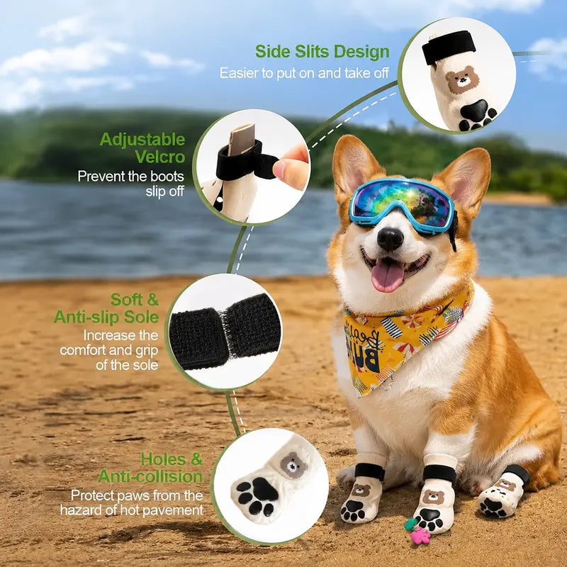 Dog Paw Protectors - 4-Piece Silicone Set with Anti-Slip Grip for Enhanced Outdoor Safety of Dogs and Puppies