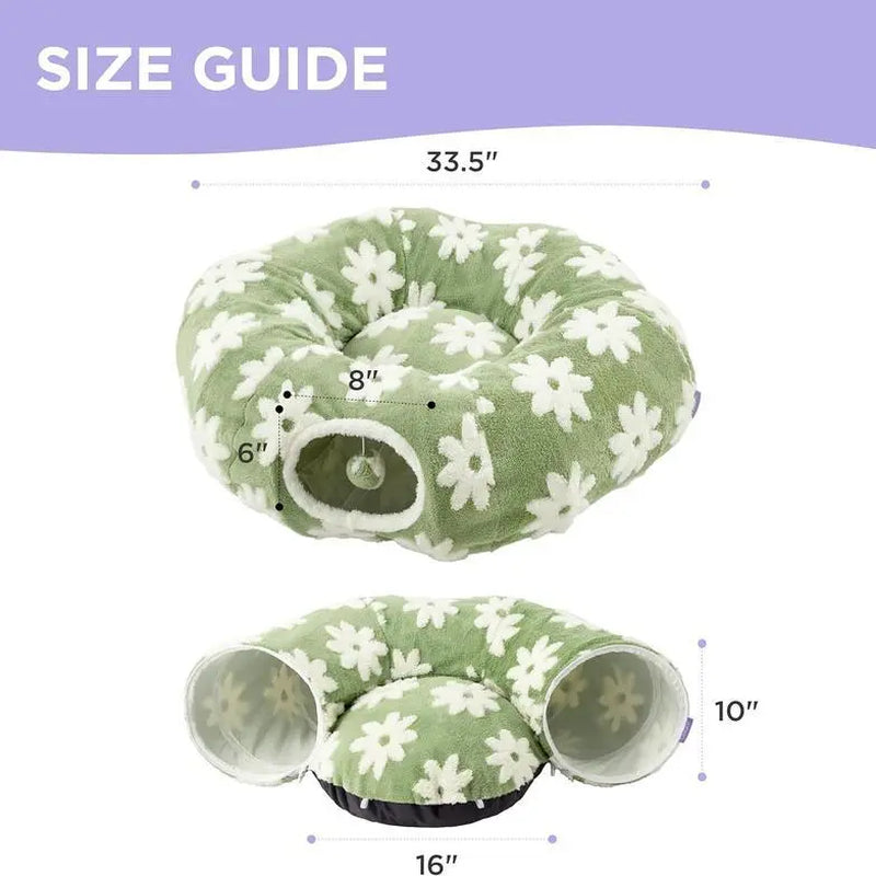 Cat Tunnel Bed – Cozy Donut Hideaway for All Sizes of Cats & Dogs, Soft Polyester Material, Calming Effect – Includes Peekaboo Cave for Kittens, Puppies & Bunnies – Multiple Sizes Available