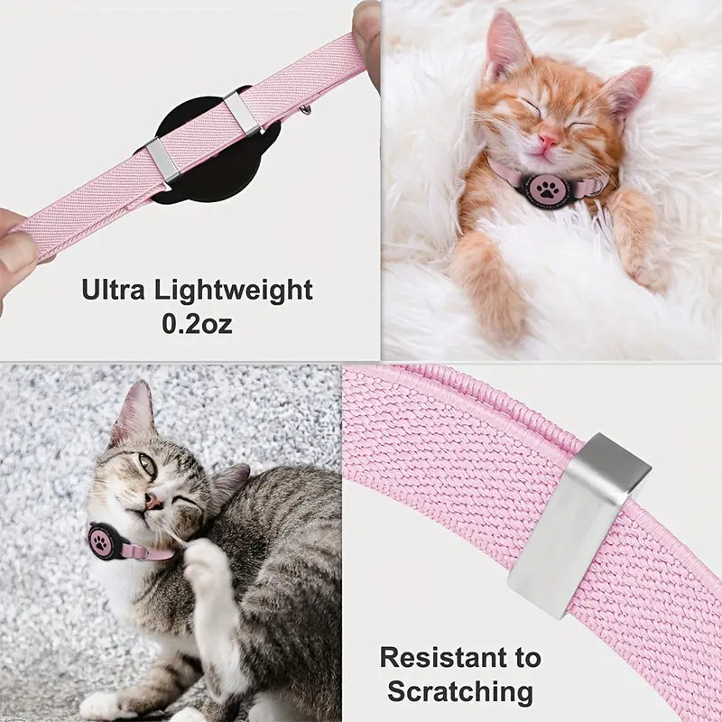 Smart Airtag Pet Collar for Kittens & Small Dogs - Adjustable Collars, 2-In-1 QR ID Tag, Elastic Strap Safety Gear, Reflective, Waterproof, Secure Hold, Customized Quick-Release Buckle, Indoor Use, Holiday Gift