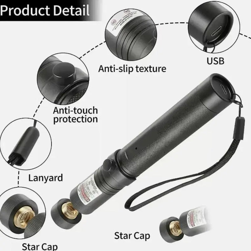 Rechargeable Green Laser Pointer and Line Light Flashlight for Long-Distance Use - Ideal for Presentations, TV/LED/LCD Screens, Office, Outdoors, and Pet Entertainment