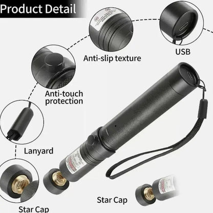 Rechargeable Green Laser Pointer and Line Light Flashlight for Long-Distance Use - Ideal for Presentations, TV/LED/LCD Screens, Office, Outdoors, and Pet Entertainment
