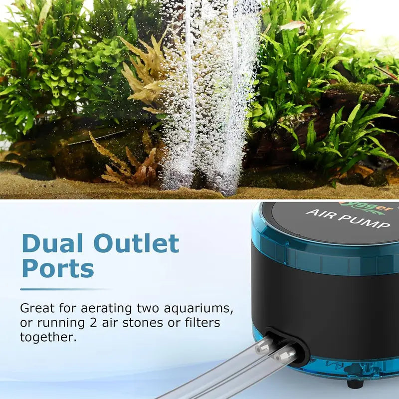 Hygger Aquarium Air Pump for Aquarium Fish - Dual Outlet, Quiet Powerful 4W/8W Plastic Body Fish Tank Aerator, Adjustable Oxygen Pump with Air Stone for Large Tanks up to 200 Gal