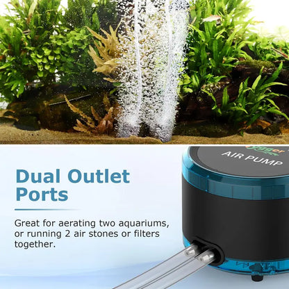 Hygger Aquarium Air Pump for Aquarium Fish - Dual Outlet, Quiet Powerful 4W/8W Plastic Body Fish Tank Aerator, Adjustable Oxygen Pump with Air Stone for Large Tanks up to 200 Gal
