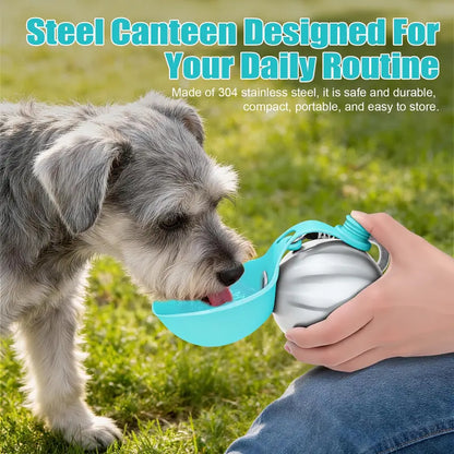 Lumikata 2-in-1 Portable Dog Water Bottle - 10 oz Stainless Steel with Silicone Foldable Bowl, Leak-Proof Design for Small Dogs, Ideal for Walking and Feeding Supplies
