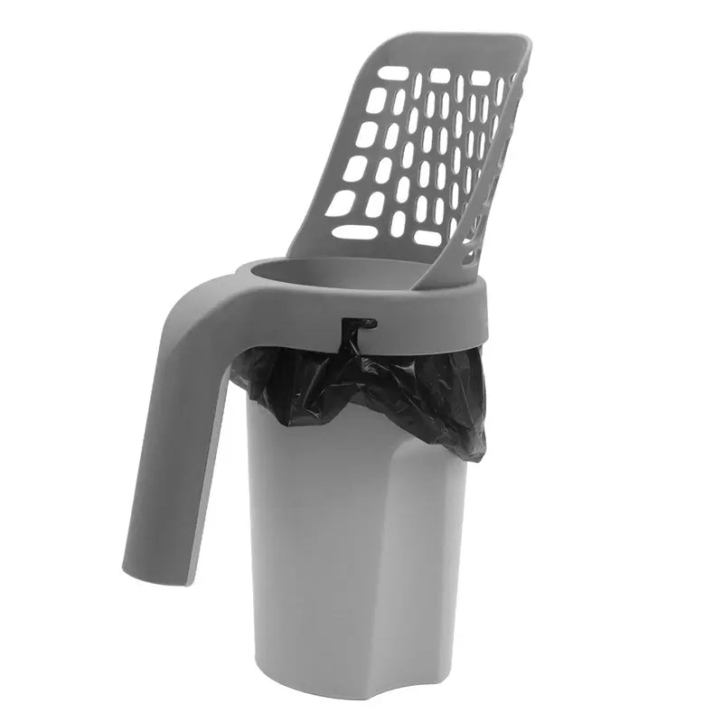 Portable Cat Litter Scoop for Litterbox - Durable PP Material Pet Waste Cleaning Tool with Preloaded Poop Bag Roll, Curved Handle, Porous Surface, Odor-Seal Trash Bag Sohochic