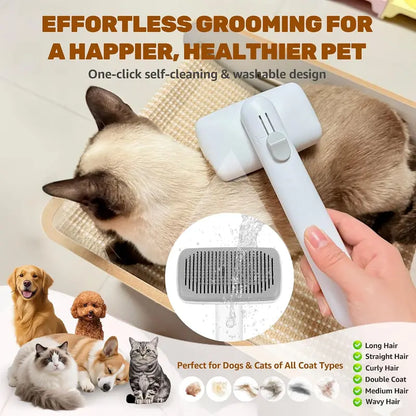 Self-Cleaning Deshedding Slicker Comb for Dogs and Cats - One-Click Release Grooming Brush for Effective Shedding Control and Easy Maintenance